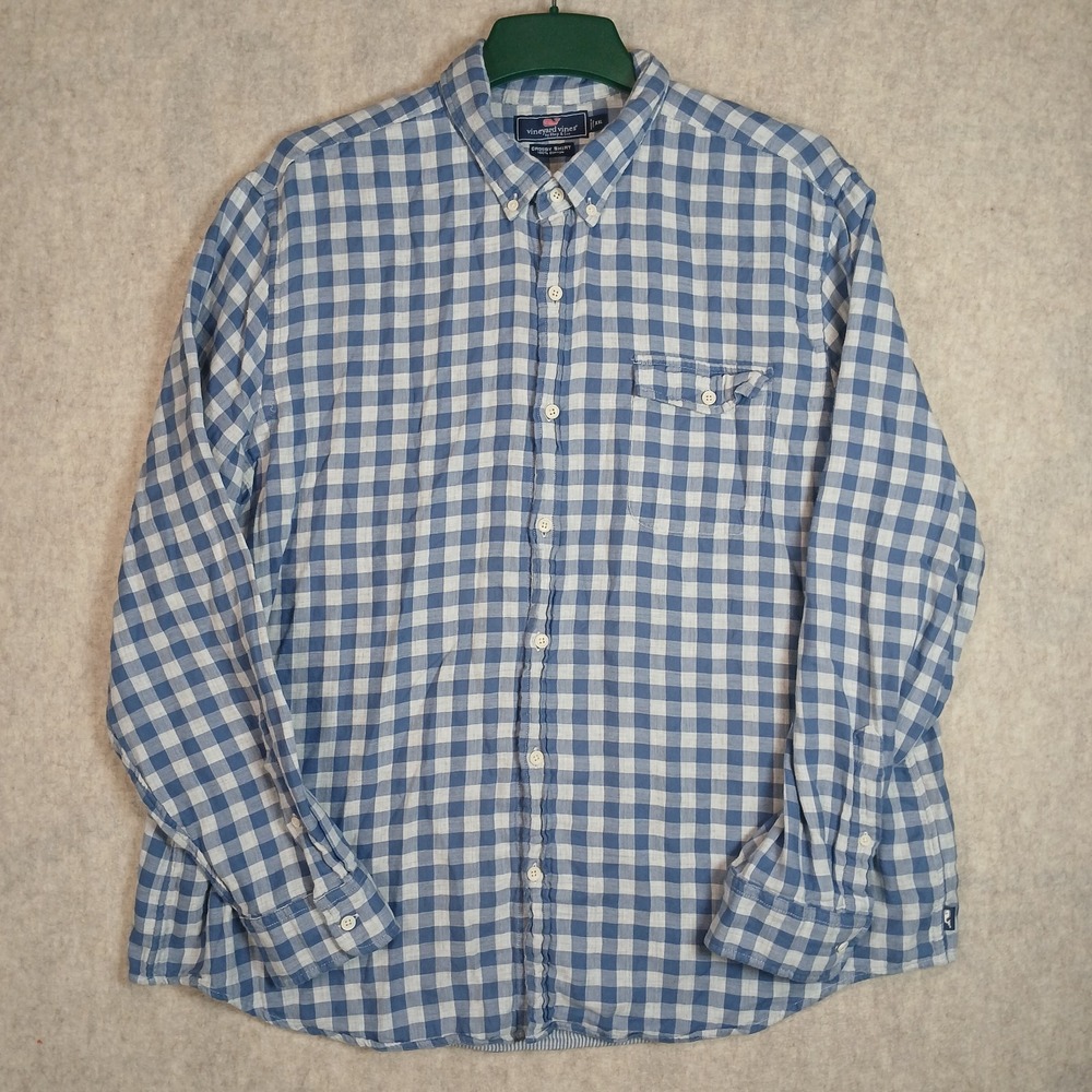 Vineyard Vines Blue Heron Gingham Slim Men's Crosby Shirt - XXL - 100% Cotton